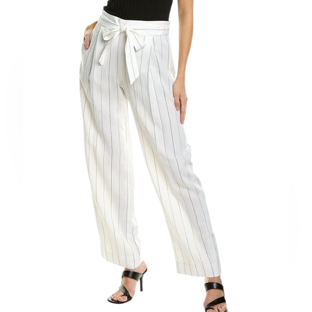 VINCE Belted Stripe Wide Leg Pants In Black & White Size Large.